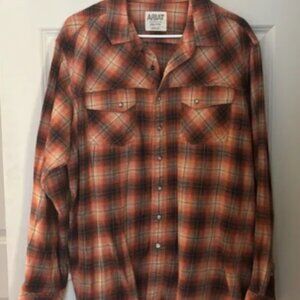 Ariat 100% Cotton Snap/Button Up Flannel in Orange/Black, Size XXL